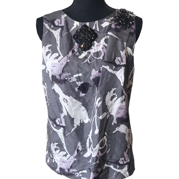 Robert Rodriguez Silk sleeveless blouse with decorative jewels Abstract print 4 - Picture 1 of 13